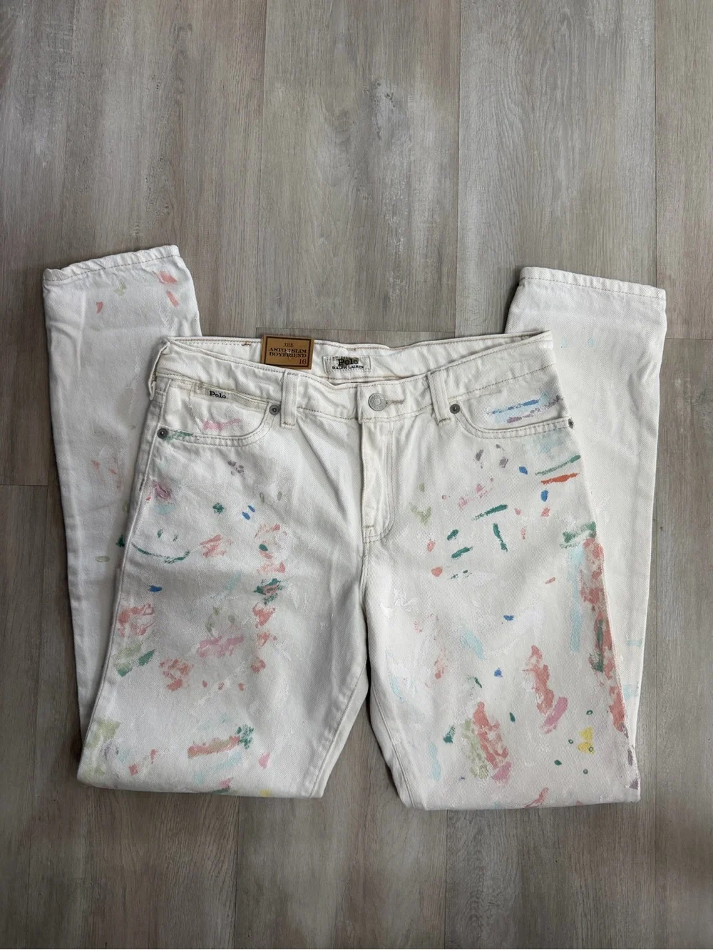 Ralph Lauren White Paint-Splatter Girls Jeans
